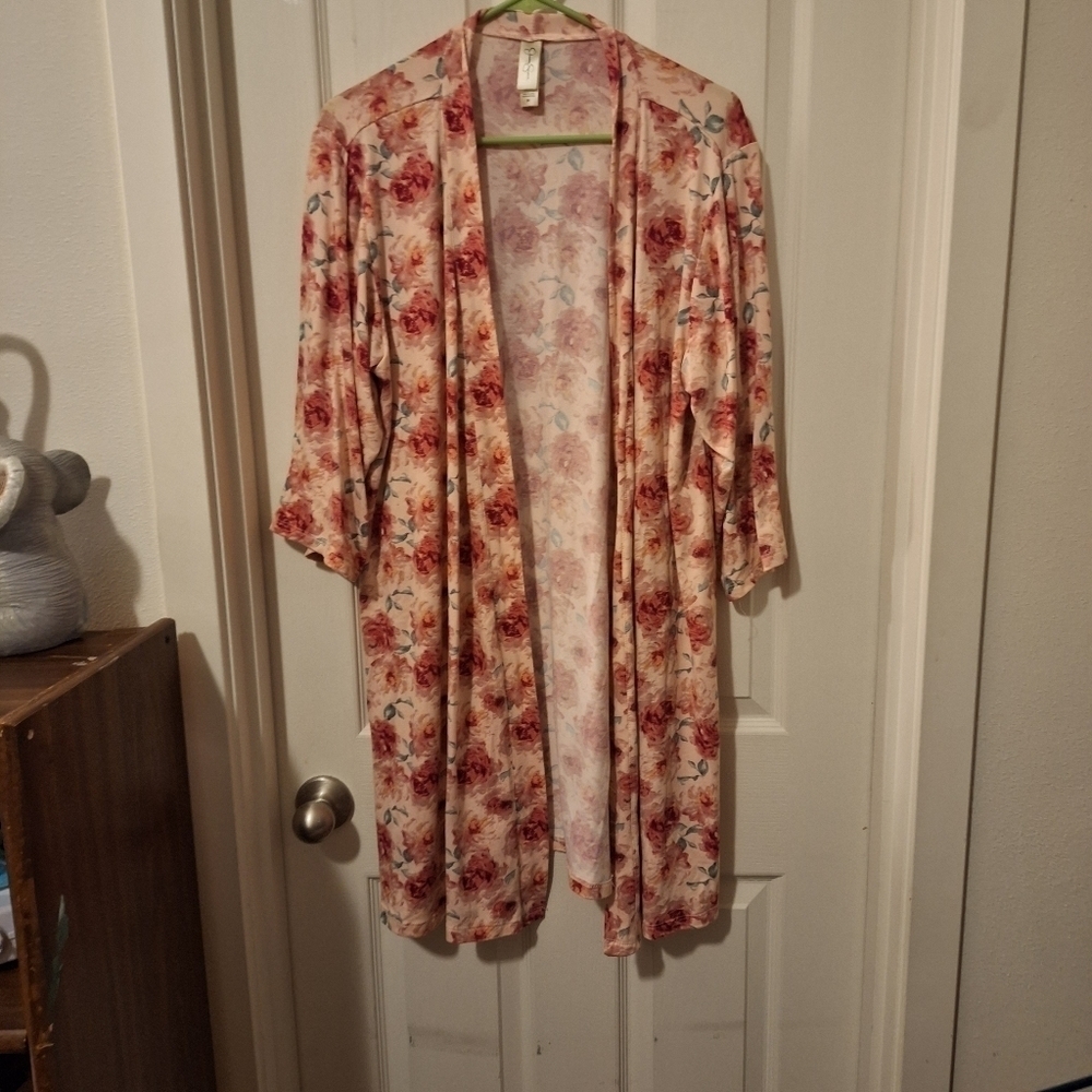 Jessica Simpson Pink Floral Lounge Robe Medium
